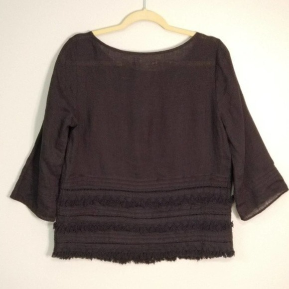 Anthropologie Meadow Rue Boho Linen Fringe Bottom 3/4 Sleeve Gypsy Top Size Sm - Picture 2 of 6